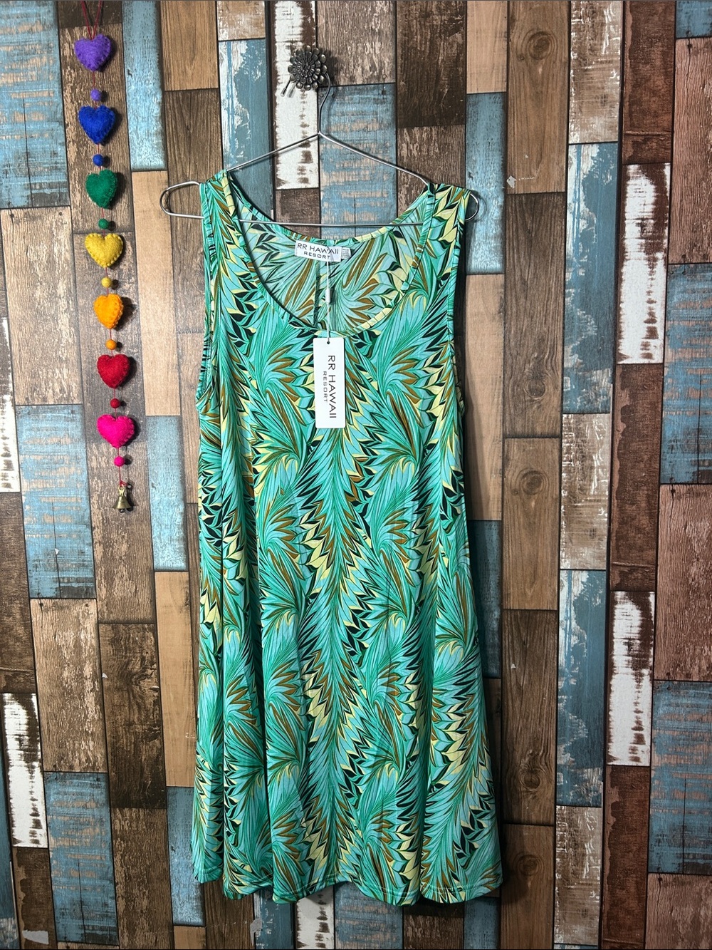 Teal Palm-Print Sleeveless Midi Dress - Picture 1 of 16